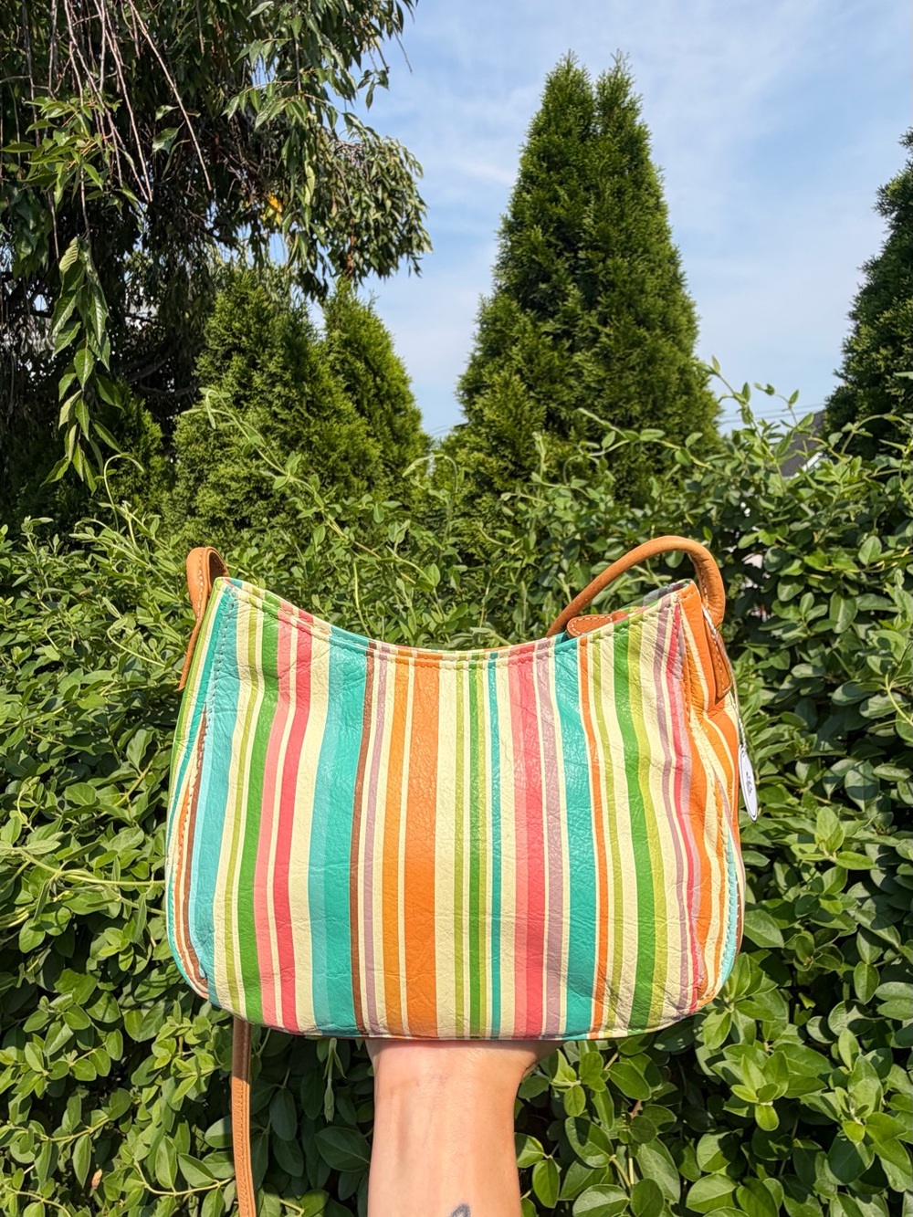 Fossil Multicolor Striped Crossbody with Tan Strap
